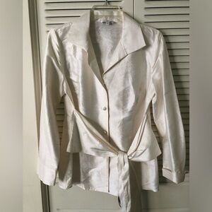 Patty Kim Textured Silk Tie-Waist Button Down